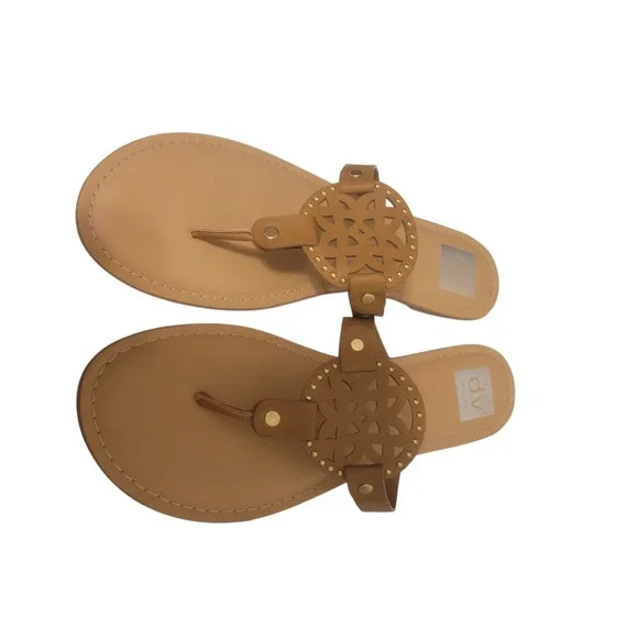 Dolce Vita Sandal Womens 11 Gotie Flip Flop Brown Tan Gold Tone Hardware DKBJ - Picture 5 of 9